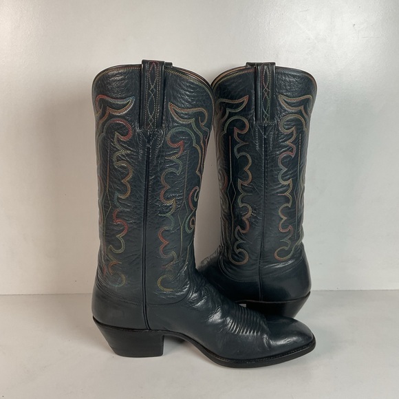 Vintage 1980s Lucchese San Antonio Navy Blue Cowboy Boots Men’s 9 B | Women’s 10 - Picture 15 of 16